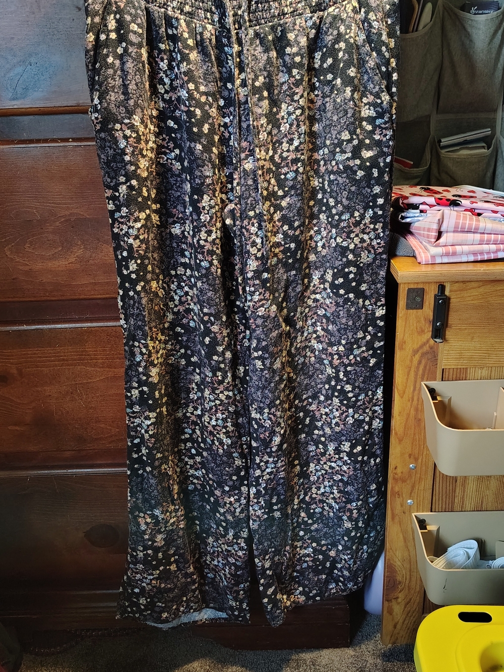 Black Floral Wide Leg Pants